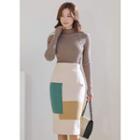 Color-block Midi H-line Skirt