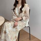 Short-sleeve Tie Dye Midi A-line Dress