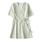 Lemon Print Short-sleeve Mini A-line Wrap Dress