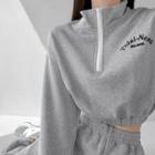 Half-zipper Embroidered Cropped Sweatshirt In 5 Colors