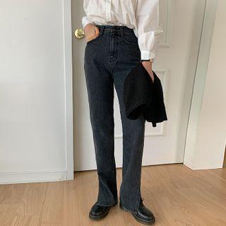 Slit-jem Straight-cut Jeans