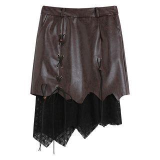 Mock Two-piece Faux Leather Skirt
