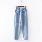 Rabbit Embroidered Washed Jeans