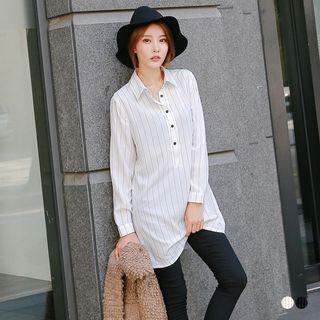 Vertical-pinstriped Shirtdress