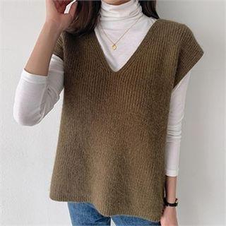 V-neck Cap-sleeve Rib-knit Vest