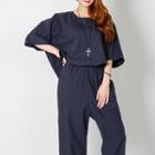 Elbow-sleeve Slit-back Jumpsuit