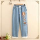 Bear Patch Lace-up Drawstring Jeans As Shown In Figure - One Size
