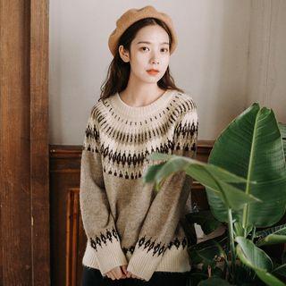 Patterned Sweater Khaki - One Size