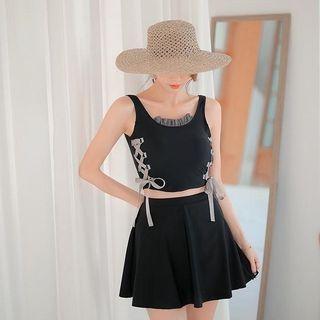 Set: Lace-up Swim Tank Top + Swim Skirt + Shorts