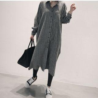 Long-sleeve Striped Long Shirt As Shown In Figure - One Size