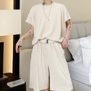 Set: Cap Sleeve Oversized Top + Wide Leg Shorts