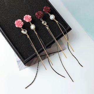 Rose Accent Tassel Drop Earrings