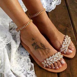 Rhinestone Leaf Sandals