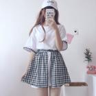 Set: Short-sleeve T-shirt Dress + Gingham Skirt