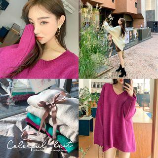 V-neck Wide-sleeve Oversized Sweater