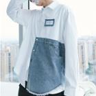 Long Sleeve Denim Panel Oversized Shirt