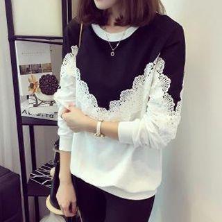 Color Block Lace Panel Pullover