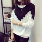 Color Block Lace Panel Pullover