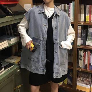 Single-breasted Sleeveless Denim Jacket