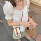 Ruffle Trim Eyelet Blouse / Plaid Mini A-line Skirt