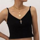 Crisscoss Layered Necklace 0545 - Gold - One Size
