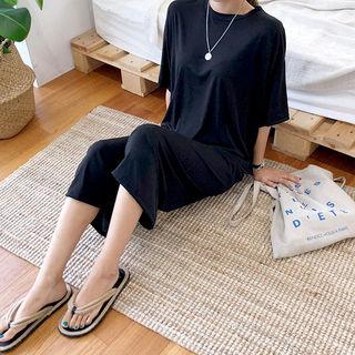 Set: Dip-back Boxy-fit T-shirt + Wide-leg Pants