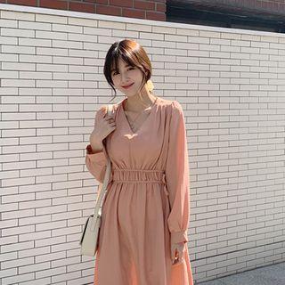 V-neck Tie-side Shirred Dress