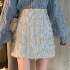 High-waist Plain A-line Woolen Skirt