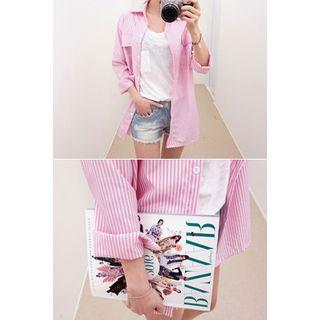 Flap-detail Striped Shirt
