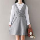Set: Long-sleeve Blouse + Plain Sleeveless Dress