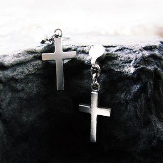 925 Sterling Silver Single Cross Drop Earring Single - Silver - One Size