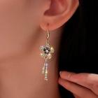 Flower Rhinestone Fringed Earring 1 Pair - Flower - Gold Trim - Silver - One Size