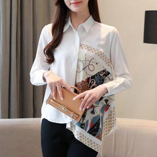 Long-sleeve Irregular Printed Panel Shirt