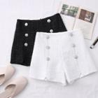 Buttoned High-waist Woolen Shorts