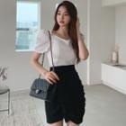 Set: Short-sleeve Blouse + Mini Fitted Skirt