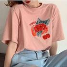 Tomato Print Short-sleeve T-shirt Pink - One Size