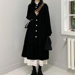 Plain Single-breasted Long-sleeve Dress / High-waist Skirt