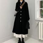 Plain Single-breasted Long-sleeve Dress / High-waist Skirt