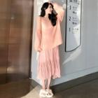 V-neck Sweater / Spaghetti Strap Midi A-line Dress