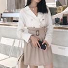Double-breasted Lapel Collar Blouse / A-line Skirt