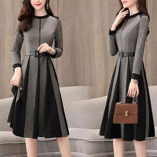 Long-sleeve Godet A-line Dress