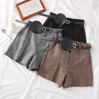 High-waist Wool Shorts With Waistbag