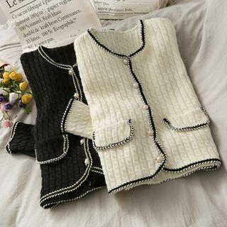 Glitter Button-down Cable-knit Top