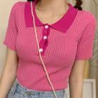 Two-tone Ribbed Polo Knit Top