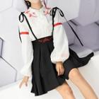 Hanfu Set: Embroidered Long-sleeve Hanfu Top + Suspender A-line Skirt