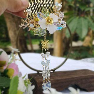 Retro Faux Pearl Floral Hair Comb As Shown In Figure - One Size