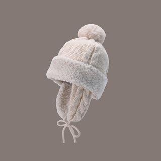 Fleece Trim Pom Pom Knit Beanie