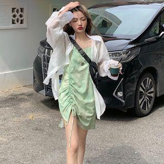 Spaghetti Strap Tie Dye Dress Green - One Size