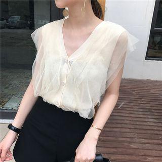 V-neck Mesh Panel Sleeveless Top