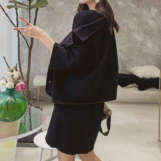 3/4-sleeve Long T-shirt / Snap-buttoned Denim Vest